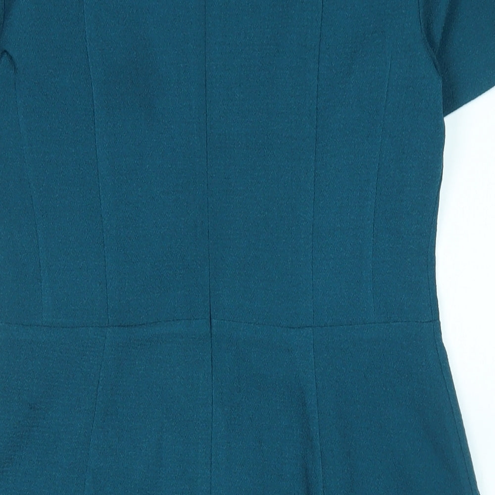 Oasis Womens Blue Polyester A-Line Size 10 Crew Neck Zip