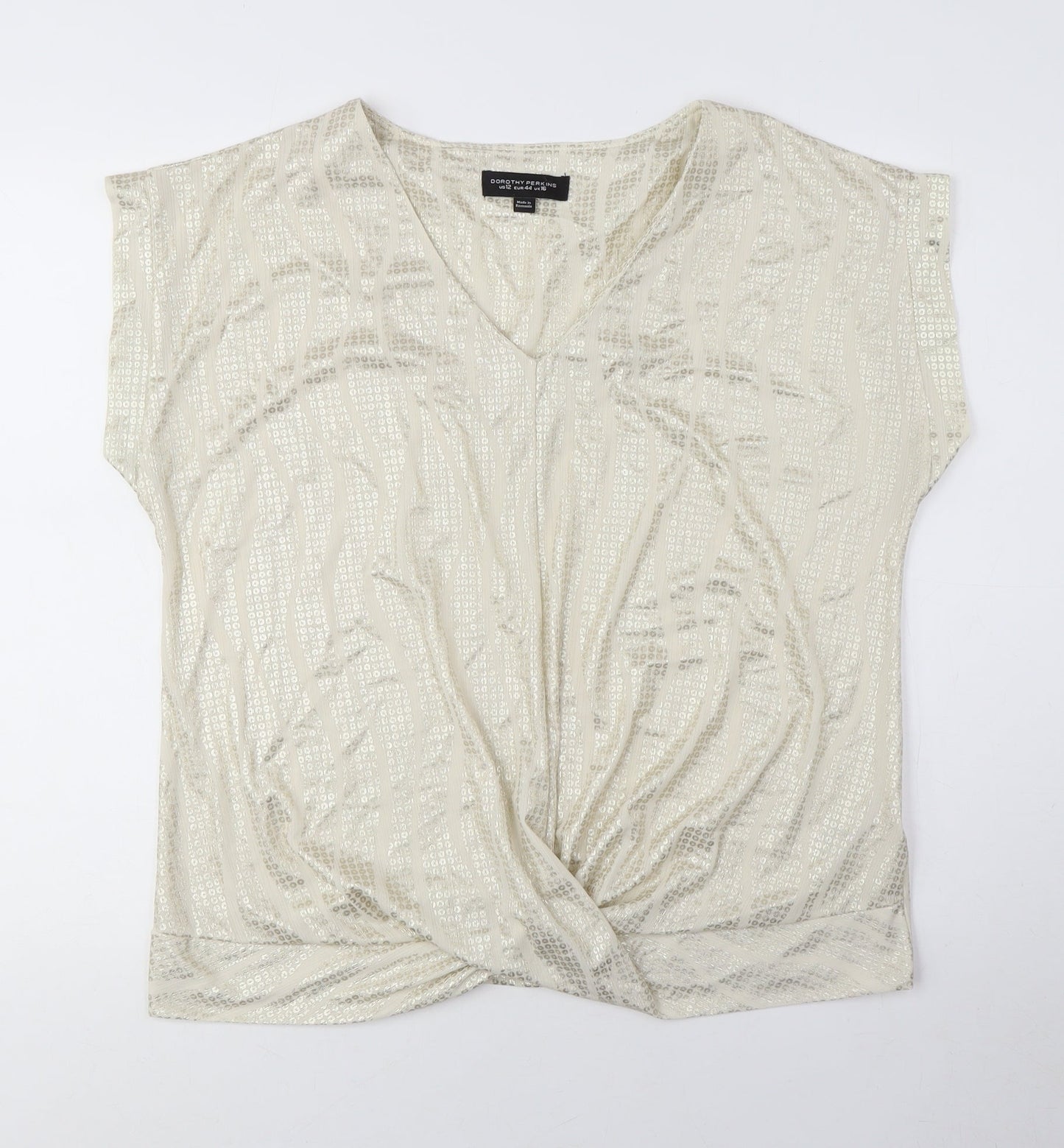 Dorothy Perkins Women Beige Sequin Wrap Blouse - Size 12