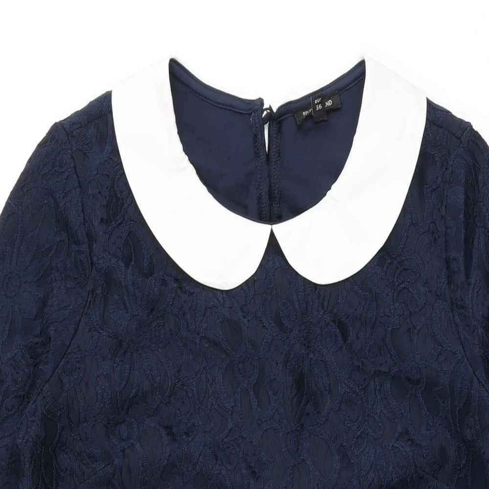 River Island Womens Blue Floral Polyester Shift Size 10 Collared Button