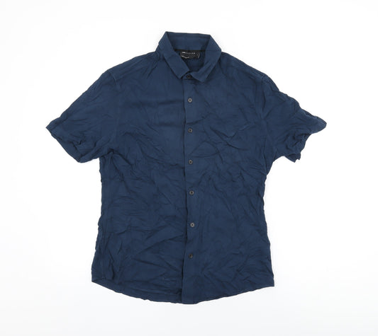 ASOS Mens Blue Viscose Button-Up Size L Collared Button