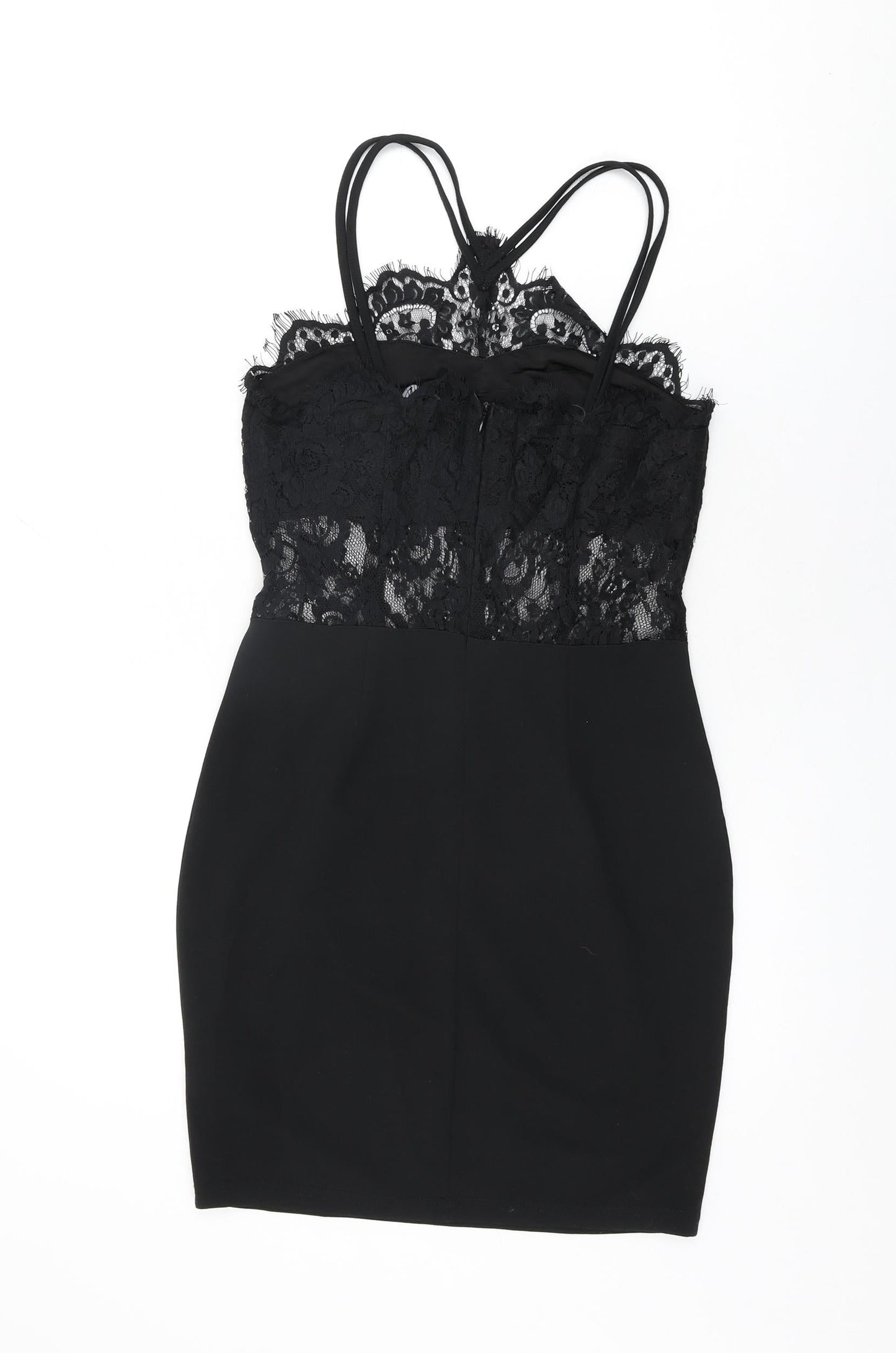 Boohoo Womens Black Floral Polyester Bodycon Size 10 Halter Zip