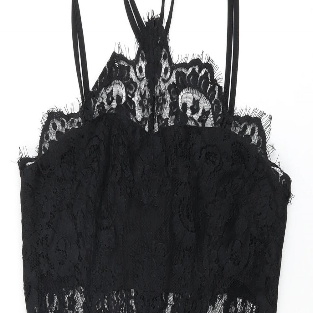 Boohoo Womens Black Floral Polyester Bodycon Size 10 Halter Zip