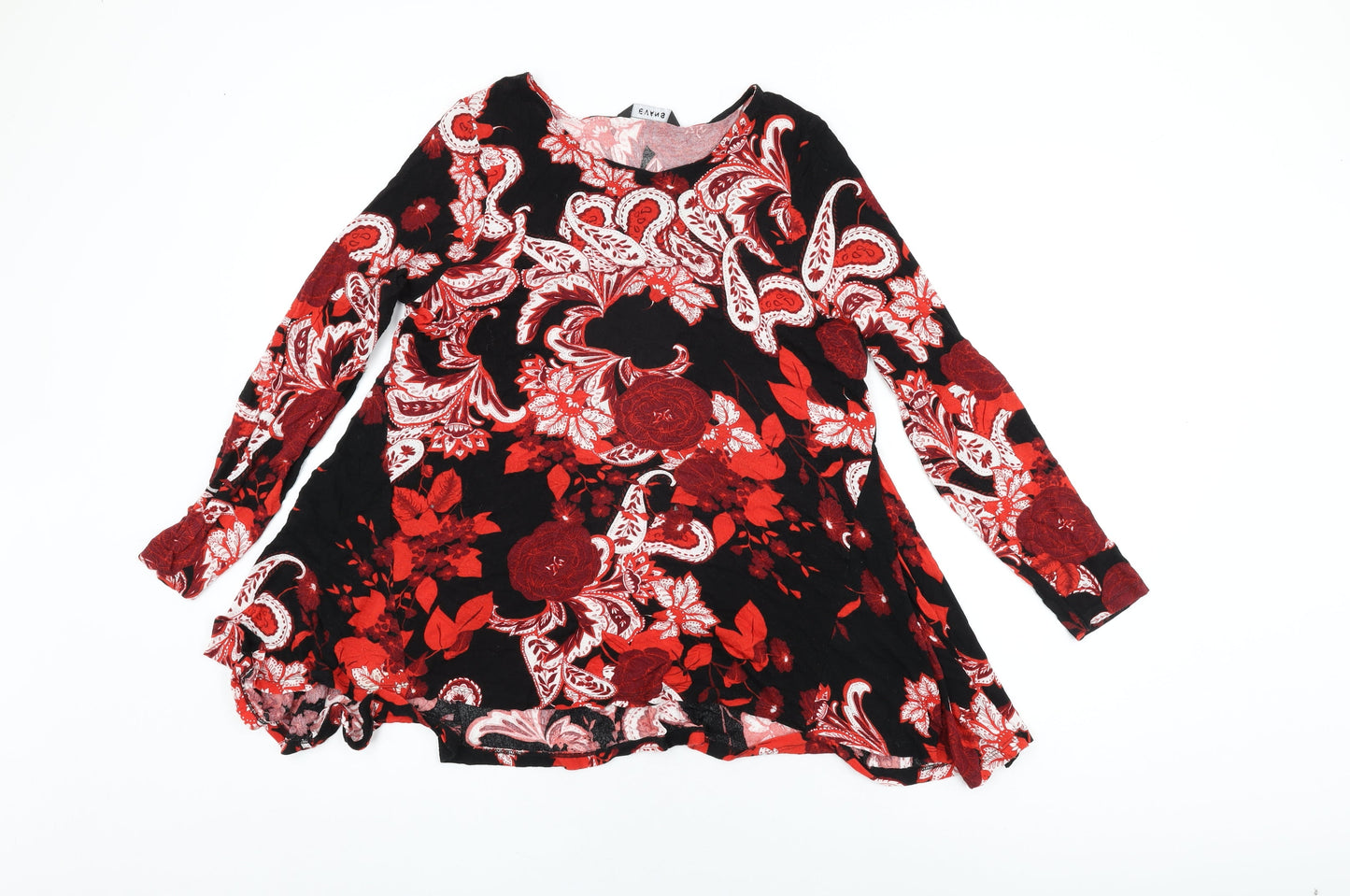 Evans Womens Black Floral Viscose Basic T-Shirt Size 14 Round Neck
