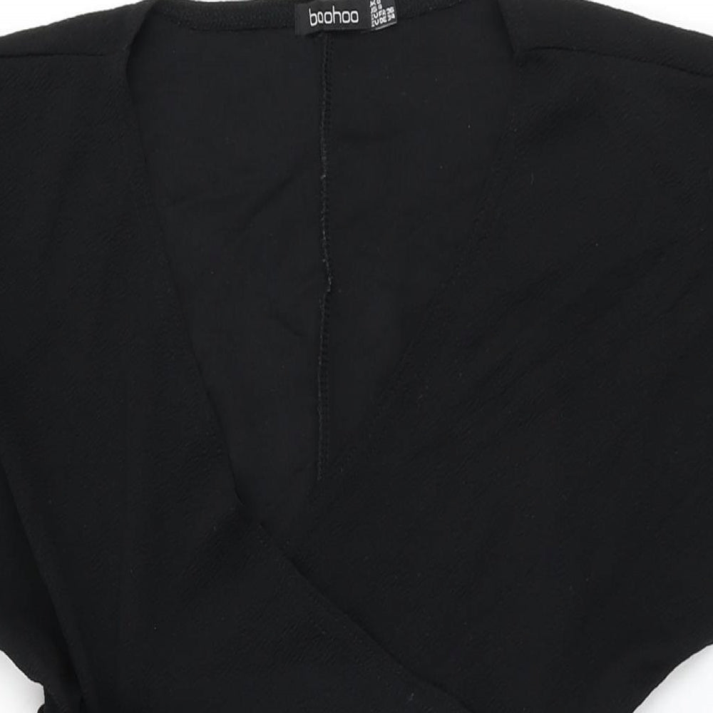 Boohoo Womens Black Polyester Wrap Dress Size 8 V-Neck Tie
