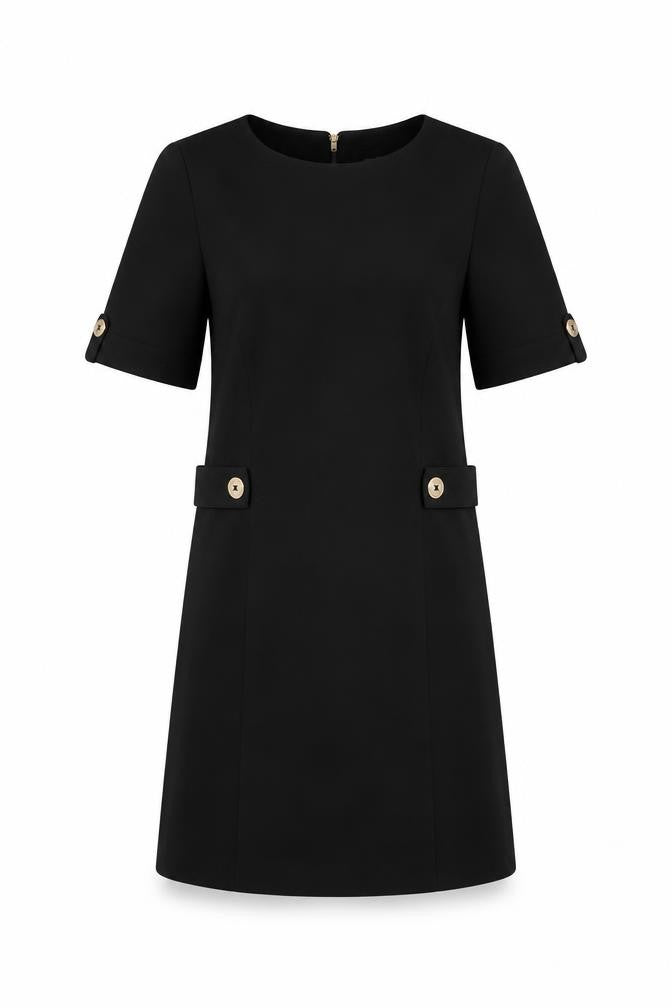 Front view of Juicy Couture women’s black polyester shift, size UK 6, round neck zip
