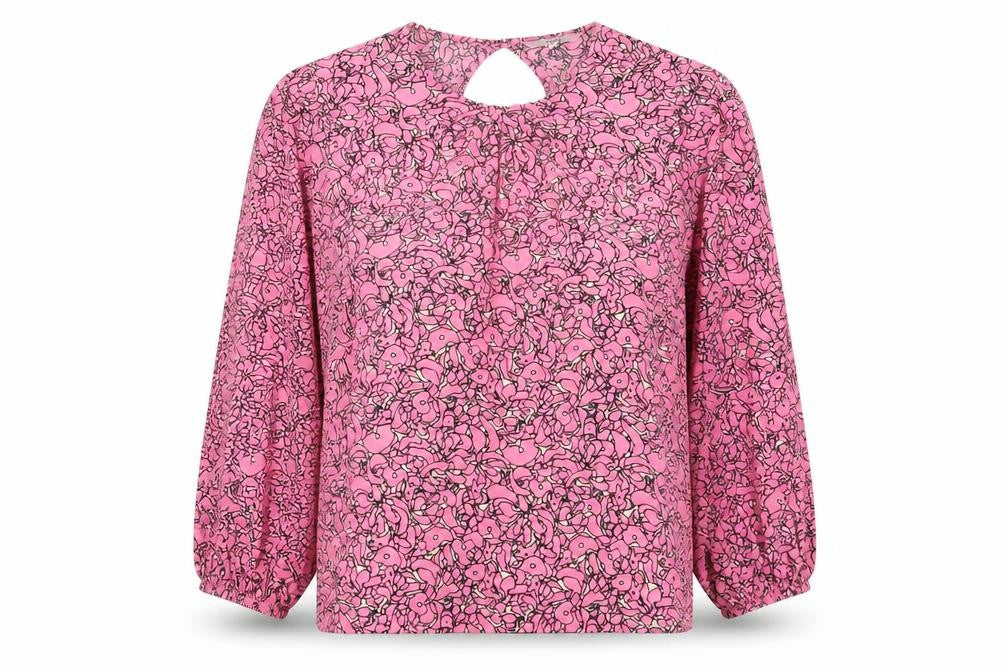 Next Womens Pink Geometric Polyester Basic Blouse Size L Round Neck - Balloon Sleeves
