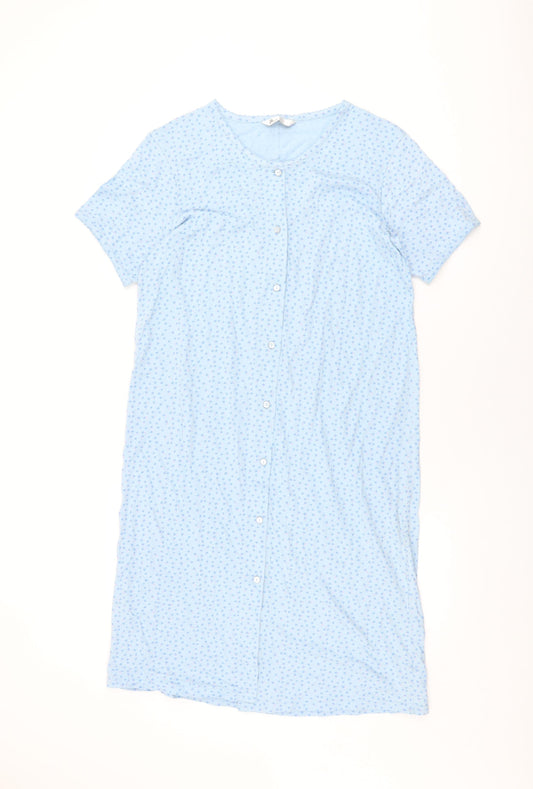 BHS Womens Blue Geometric Cotton Top Dress Size 12 Button - Size 12-14