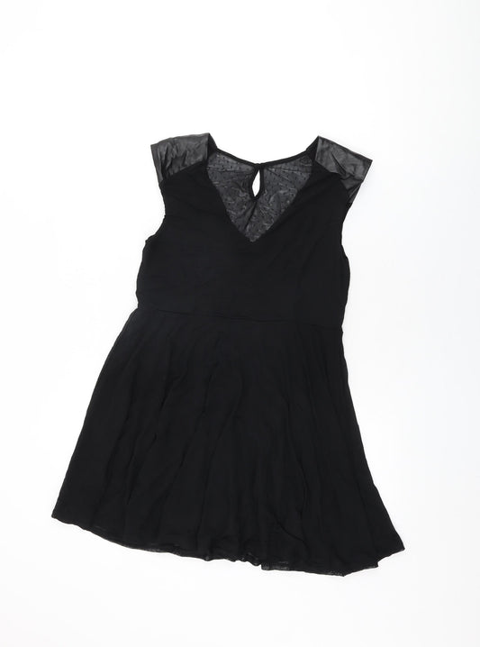 mamas & papas Womens Black Nylon Skater Dress Size 10 V-Neck Pullover