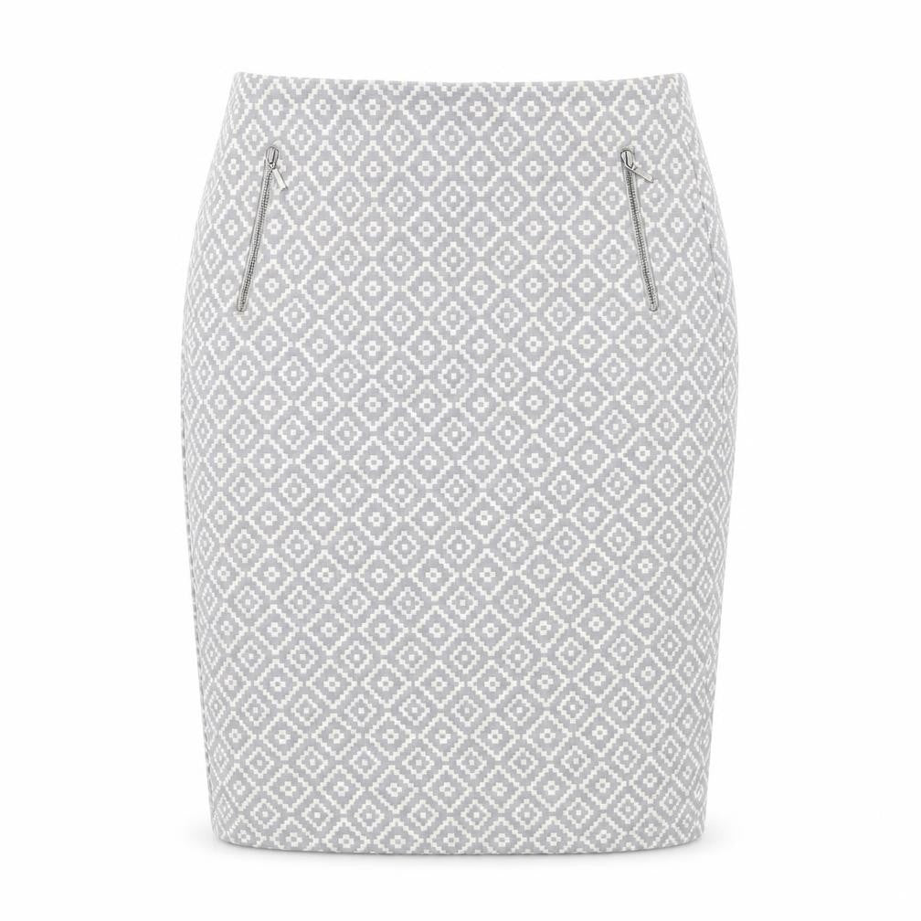 Marks & Spencer Womens Grey Geometric Polyester Straight & Pencil Skirt Size 8 Zip