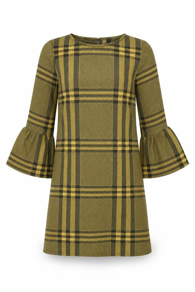 New Look Womens Yellow Plaid Polyester Shift Size 8 Round Neck Pullover