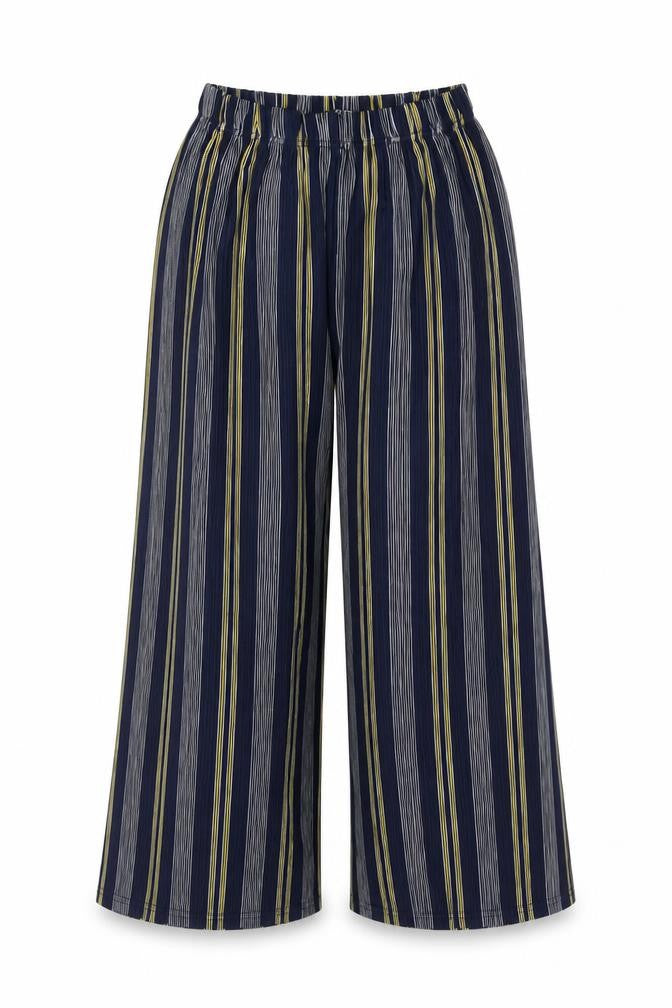 Quiz Womens Blue Striped Polyester Trousers Size 12 L22.5 in Regular