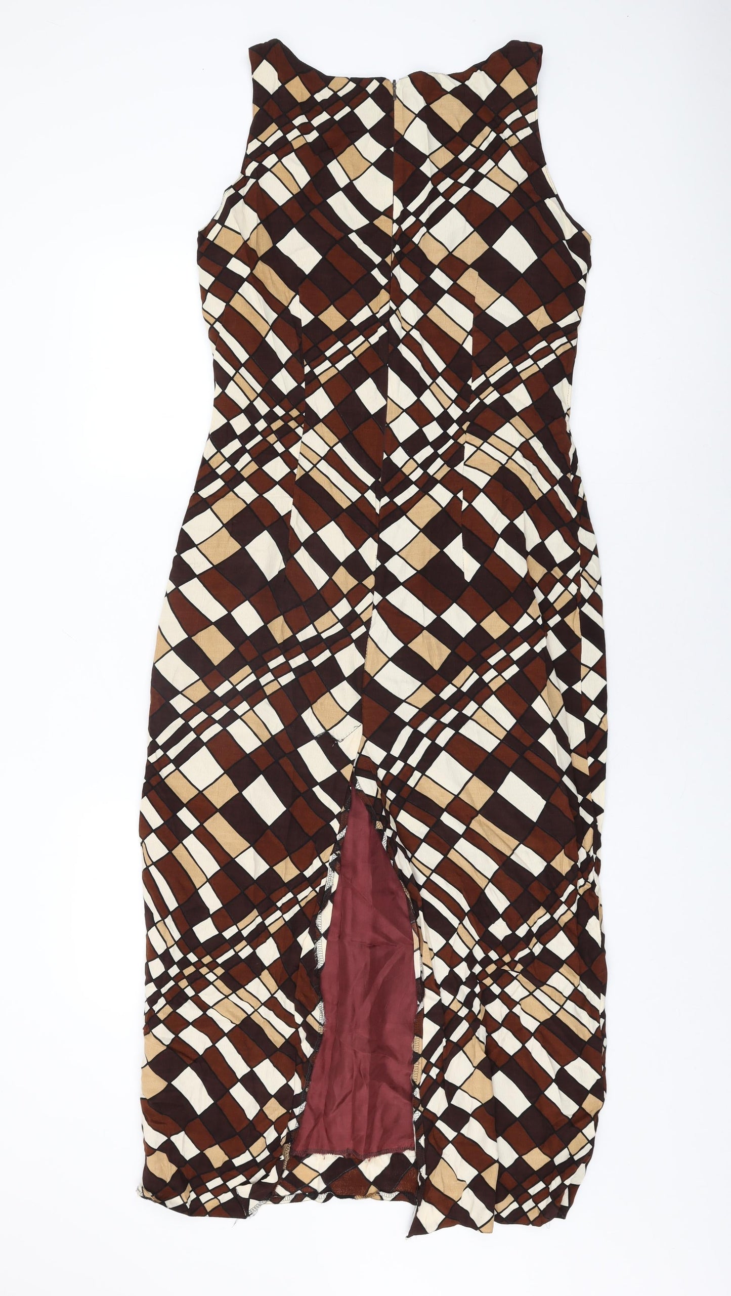 Endora Womens Brown Geometric Viscose Shift Size 10 Round Neck Zip
