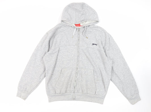 Slazenger Mens Grey Polyester Full Zip Hoodie Size L - Logo Pockets