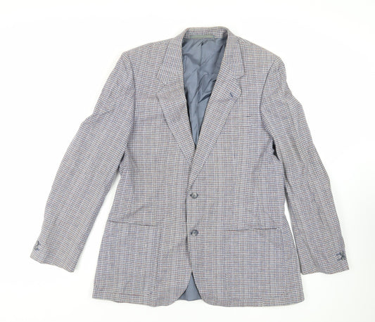 St Michael Mens Blue Plaid Cotton Jacket Suit Jacket Size 42 Regular - Vintage