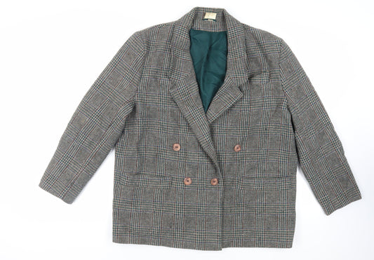 The Label Collection Womens Brown Plaid Jacket Blazer Size 18 Button - Vintage