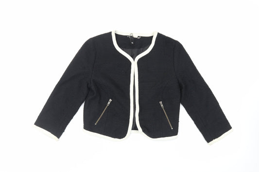 H&M Womens Black Jacket Blazer Size 10 Hook & Eye - Contrasting Trim