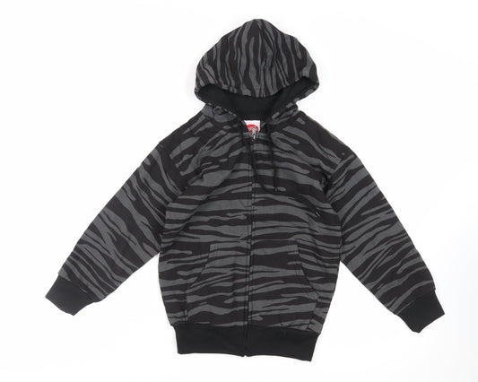 Bubble Girls Black Animal Print Cotton Full Zip Hoodie Size 8 Years Zip - Pockets