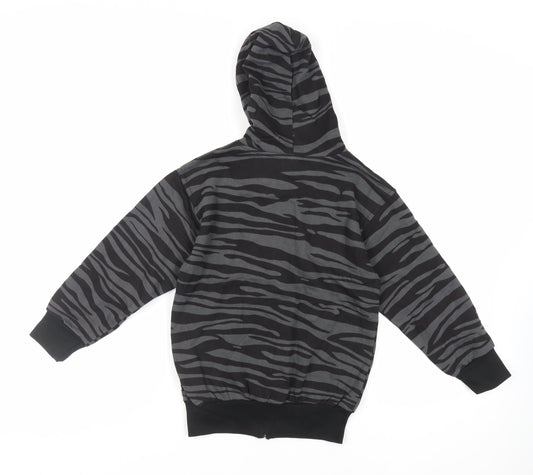 Bubble Girls Black Animal Print Cotton Full Zip Hoodie Size 8 Years Zip - Pockets