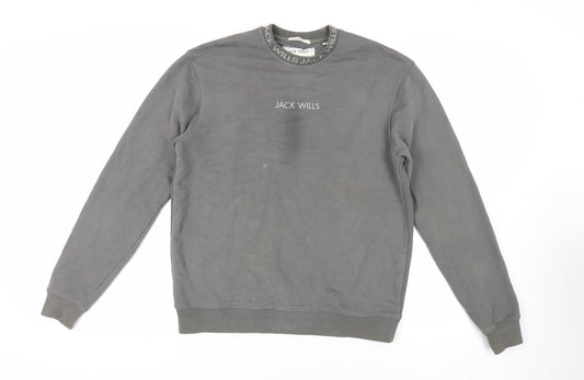 Jack Wills Mens Grey Cotton Pullover Sweatshirt Size S - Logo