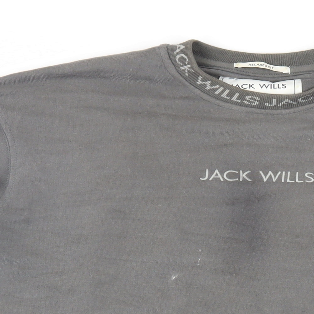 Jack Wills Mens Grey Cotton Pullover Sweatshirt Size S - Logo