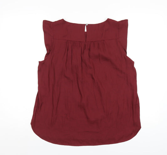 LOFT Womens Red Polyester Basic T-Shirt Size M Round Neck