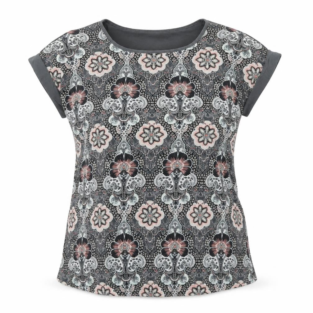 Front view of Red Herring women’s grey geometric polyester basic t-shirt, size UK 12, round neck