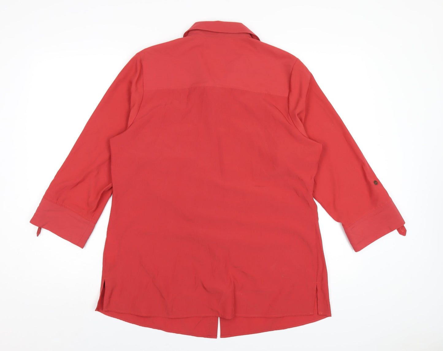Classic Womens Red Polyester Basic Button-Up Size 14 Collared