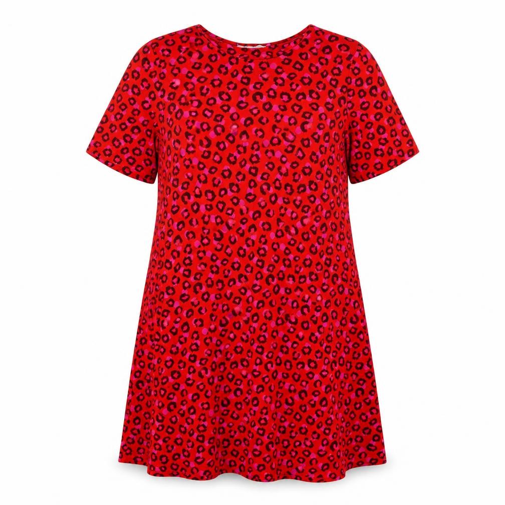 Next Womens Red Animal Print Viscose A-Line Size 14 Round Neck Pullover