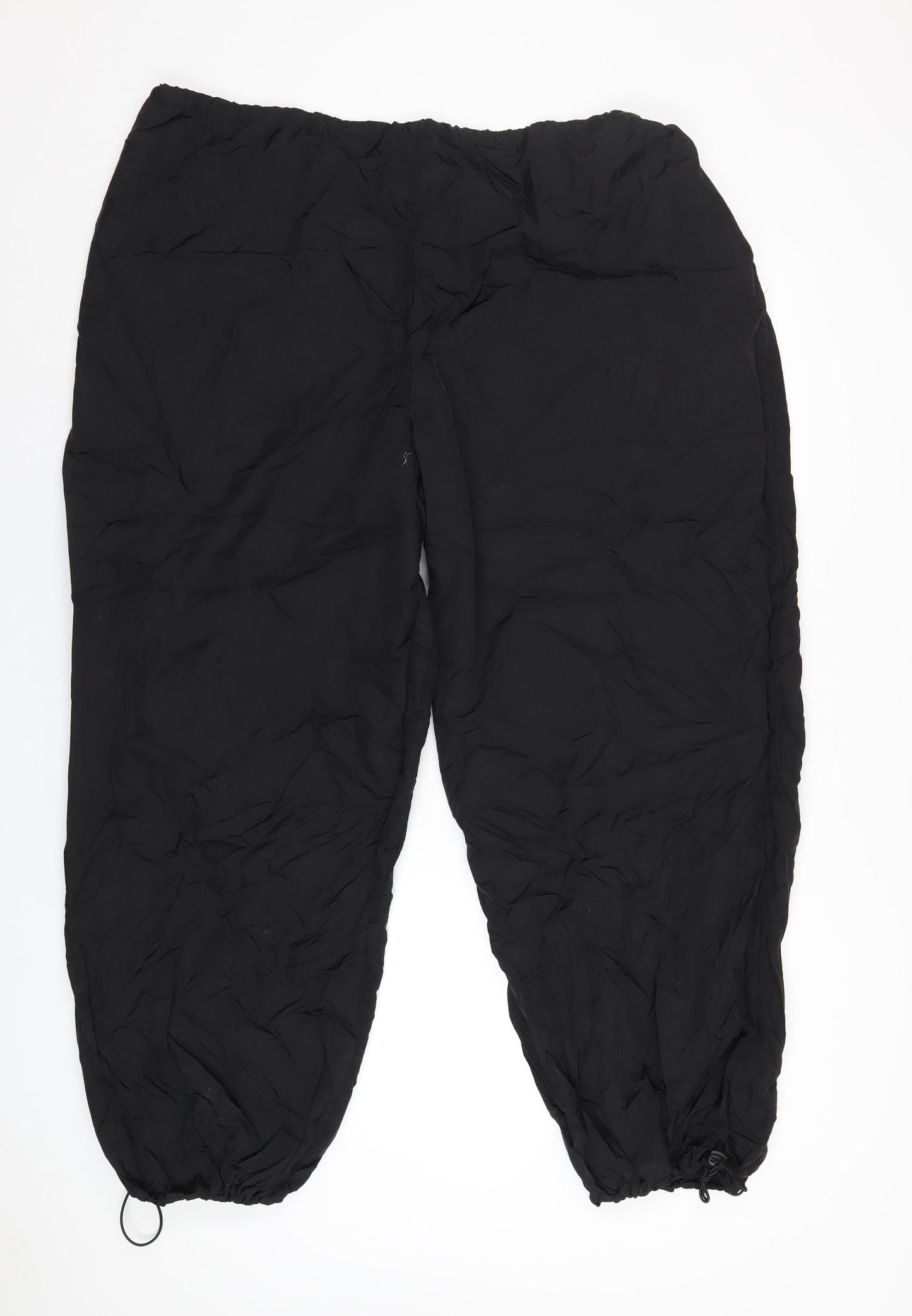 PRETTYLITTLETHING Womens Black Polyester Trousers Size 16 L31 in Regular Drawstring