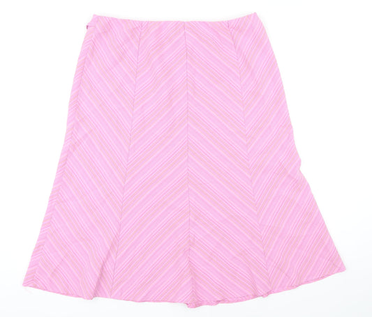 BM Womens Pink Striped Polyester A-Line Skirt Size 16 Zip