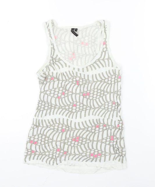 Top Shop Womens Multicoloured Geometric 100% Cotton Basic Tank Size 10 Scoop Neck