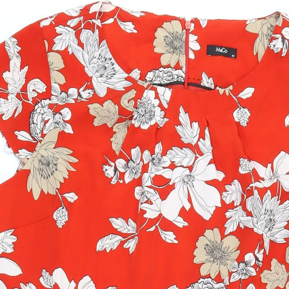 M&Co Womens Red Floral Polyester Blend A-Line Size 20 Boat Neck