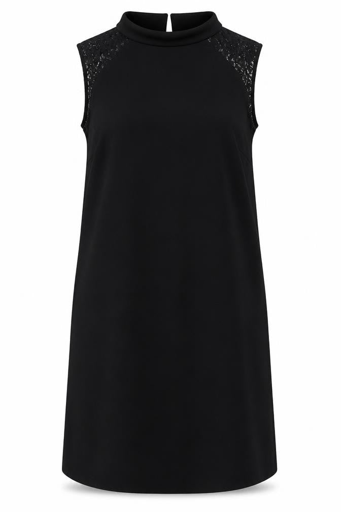 Next Womens Black Polyester Tank Dress Size 14 Collared Button - Lace Detail