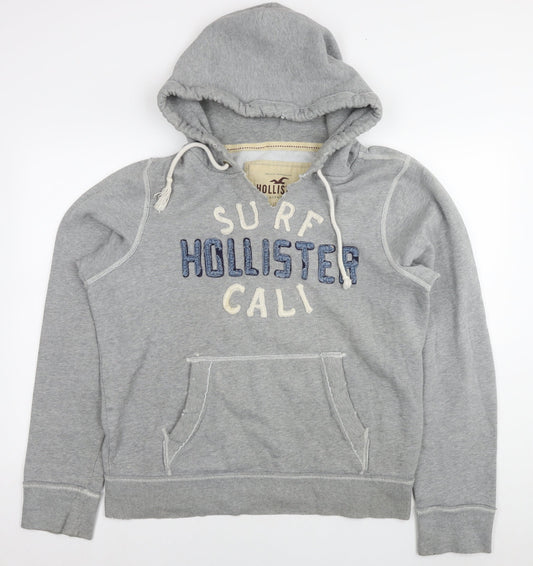 Hollister Mens Grey Cotton Pullover Hoodie Size L - Logo
