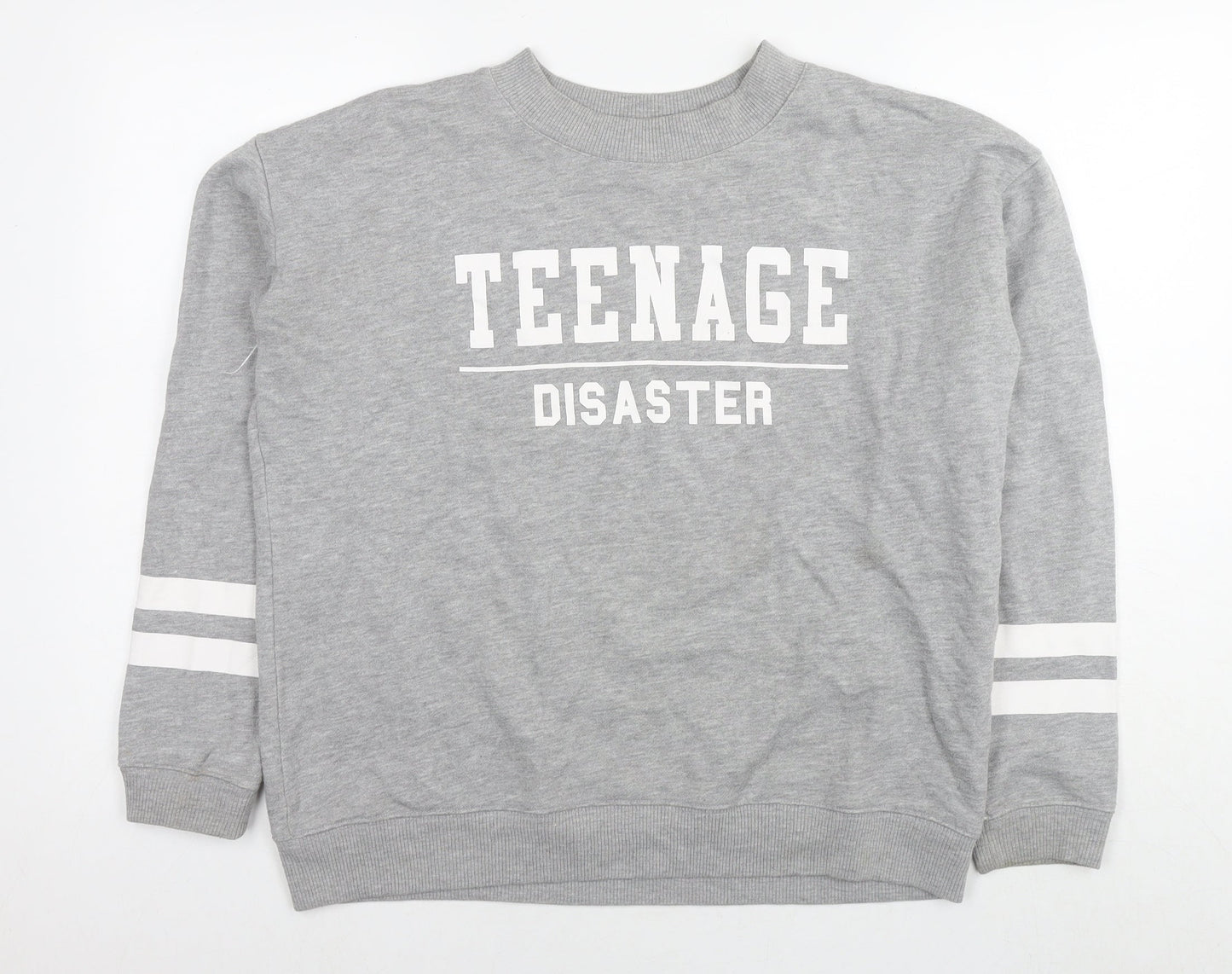 Pull&Bear Womens Grey Cotton Pullover Hoodie Size L Pullover - Teenage Disaster