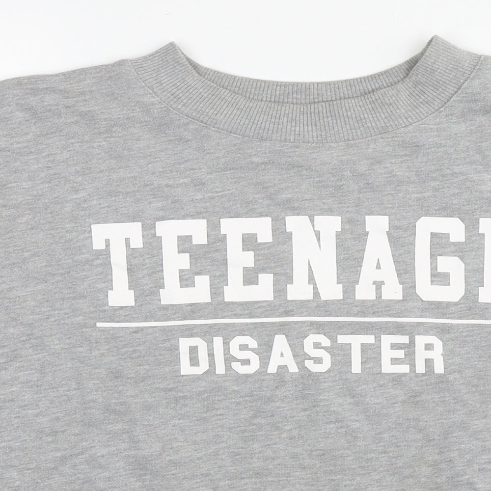 Pull&Bear Womens Grey Cotton Pullover Hoodie Size L Pullover - Teenage Disaster