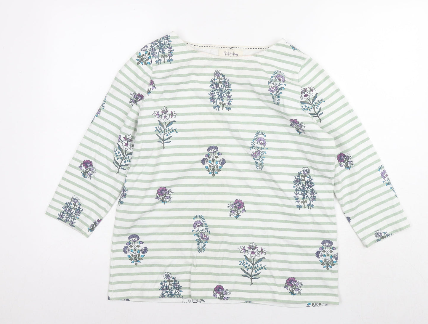 Autonomy Womens White Striped Cotton Pullover Hoodie Size S Pullover - Flowers