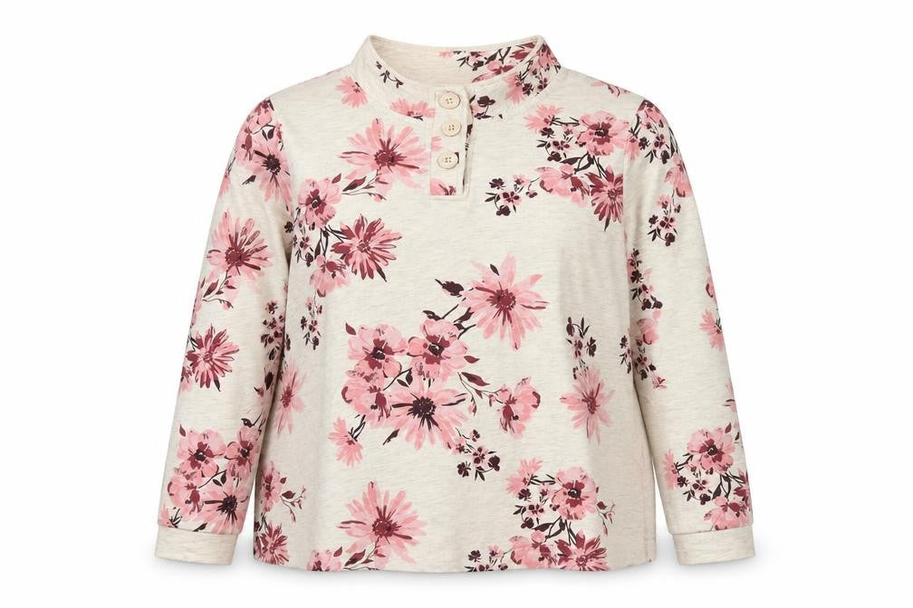 Julipa Womens Beige Floral Cotton Pullover Sweatshirt Size 16 Pullover