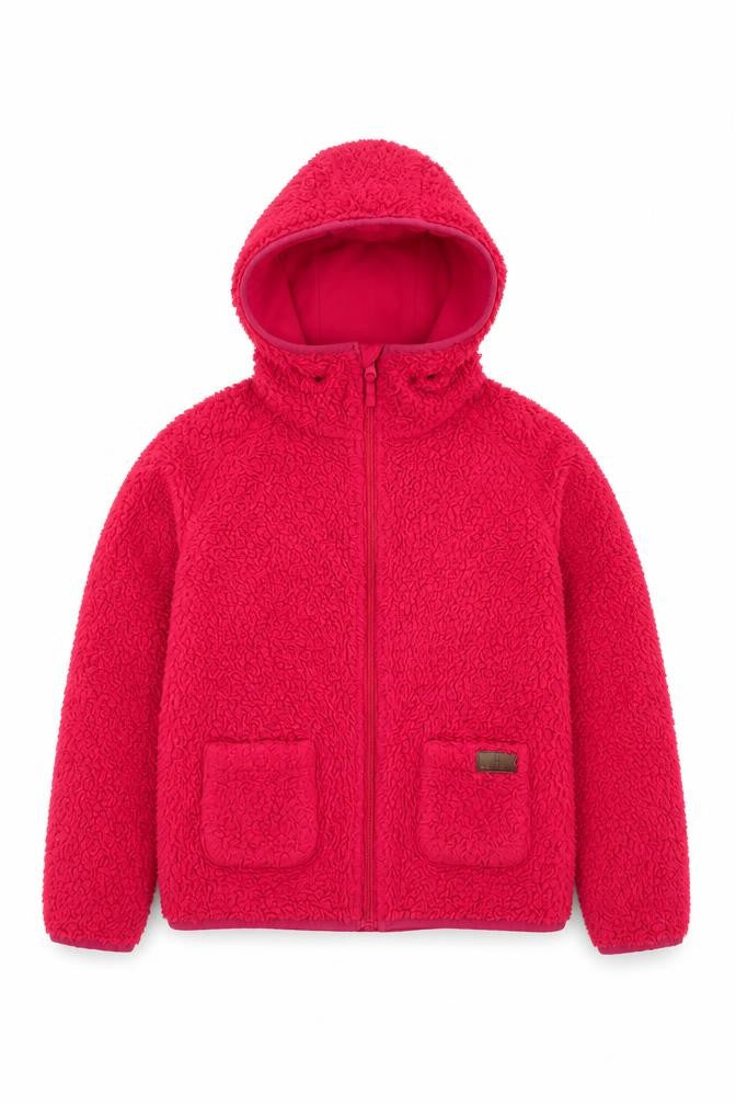 Front view of Hi Gear girls’ pink jacket, size 9-10, years zip - teddy fleece