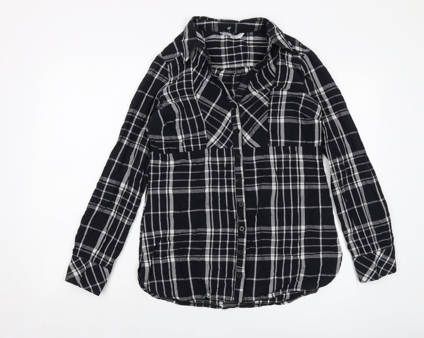 Red Herring Womens Black Plaid Cotton Basic Button-Up Size 12 Collared