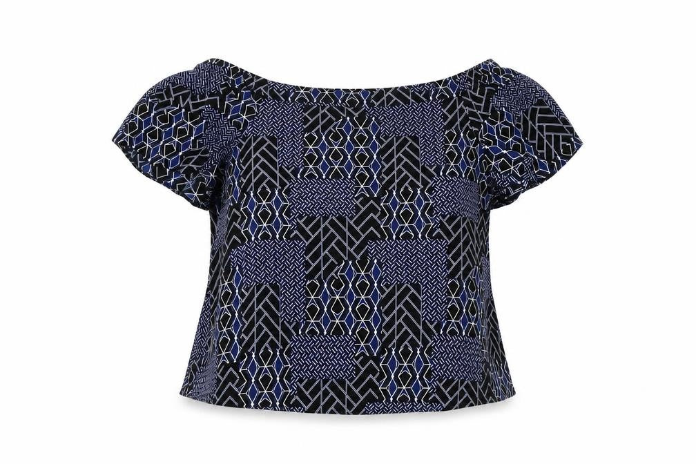 New Look Womens Black Geometric Polyester Basic Blouse Size 12 Square Neck