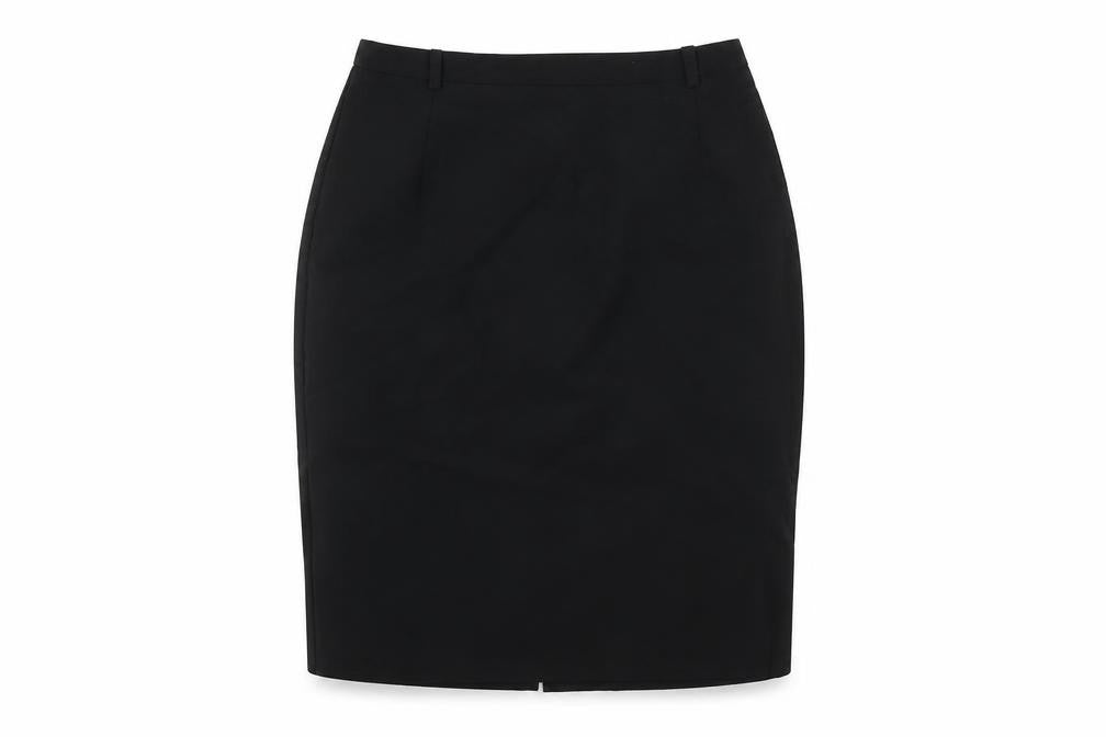 Front view of ASOS women’s black polyester straight & pencil skirt, size UK 10, zip
