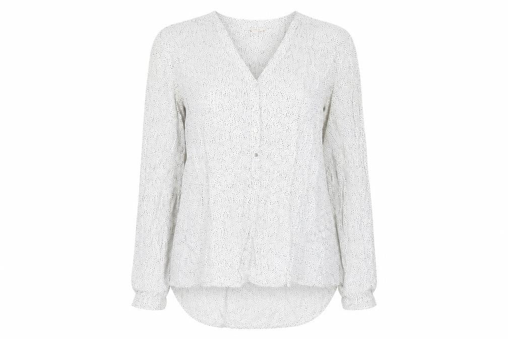 ESPRIT Womens White Geometric Viscose Basic Blouse Size 12 V-Neck