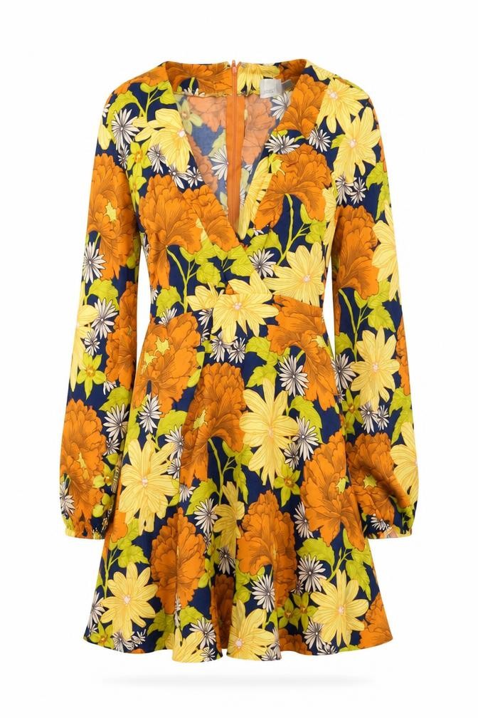 Front view of ASOS women’s multicoloured floral viscose a-line, size UK 10, v-neck zip