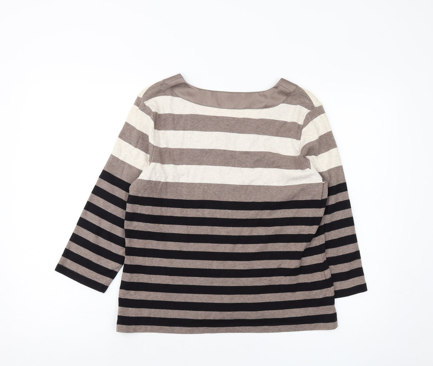 CC Womens Brown Striped Cotton Basic T-Shirt Size L Round Neck