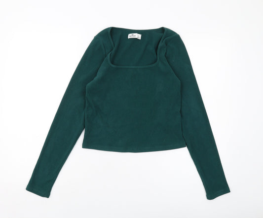 Hollister Womens Green Polyester Basic Blouse Size L Square Neck