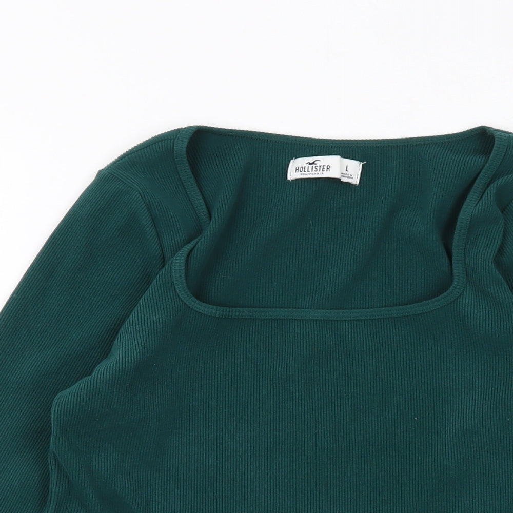 Hollister Womens Green Polyester Basic Blouse Size L Square Neck