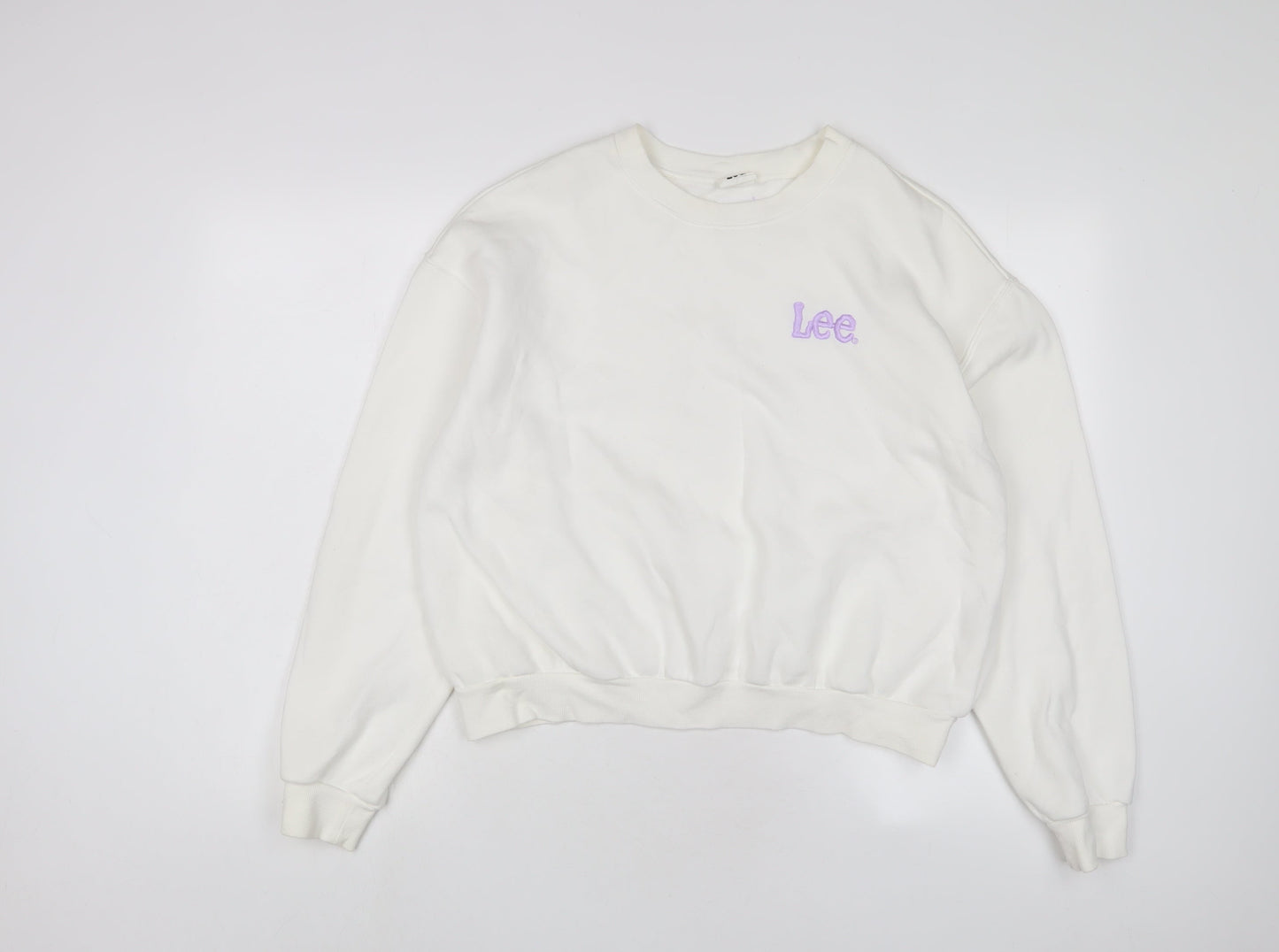 Lee X H&M Womens White Cotton Pullover Sweatshirt Size L Pullover - Embroidered
