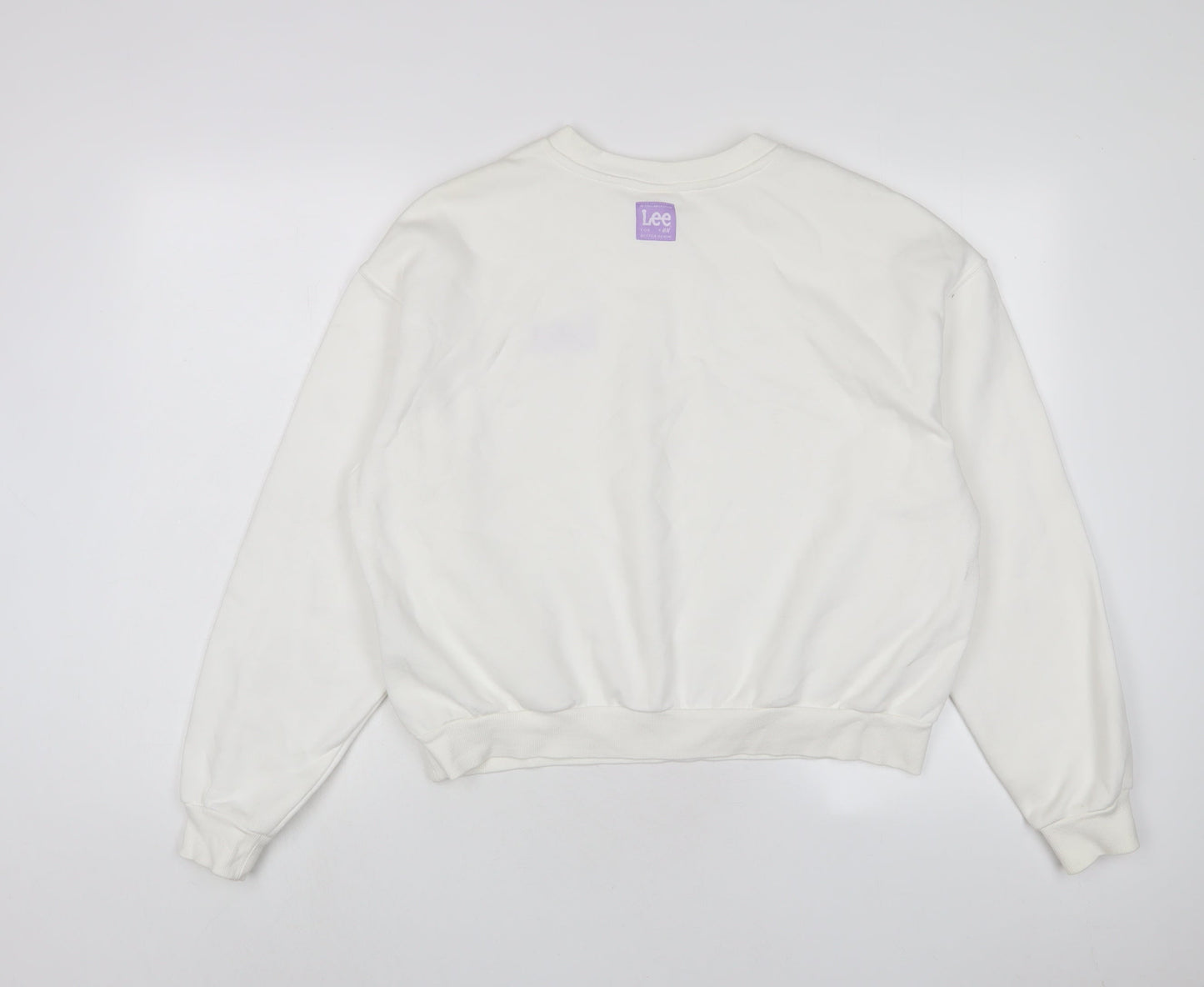 Lee X H&M Womens White Cotton Pullover Sweatshirt Size L Pullover - Embroidered