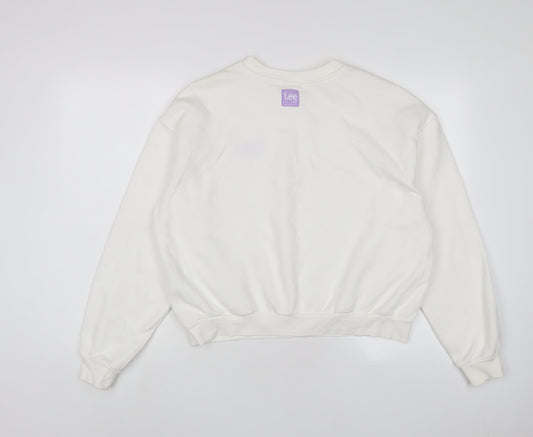 Lee X H&M Womens White Cotton Pullover Sweatshirt Size L Pullover - Embroidered